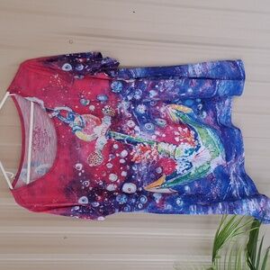 Leoma Lovegrove Colorful Anchor Graphic  Asymmetrical T-Shirt. Size Large.